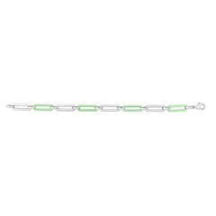 Silver Green Enamel Paperclip Bracelet