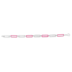 Silver Pink Enamel Paperclip Bracelet