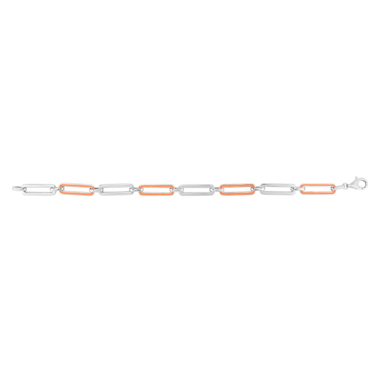 Silver Orange Enamel Paperclip Bracelet
