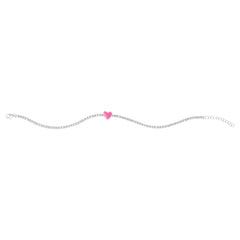 Silver Pink Enamel Heart Cz Bracelet