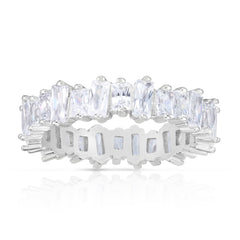 Silver White Cz Scatterd Baguette Ring