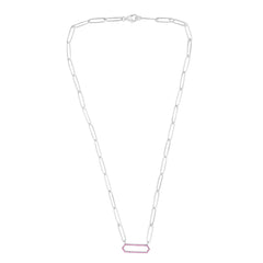 Silver Pink Cz Paperclip Necklace