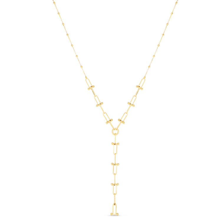 14K U Link Bead Lariat Necklace