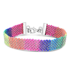 Silver Rainbow Silk Medium Bracelet