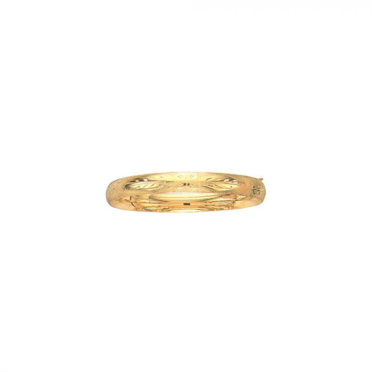 14K Gold 8Mm Floral Design Bangle