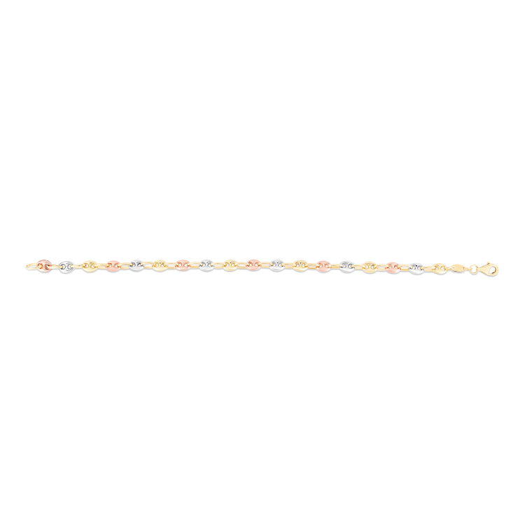 14K Tri-Color Gold Puffed Mariner Link Necklace