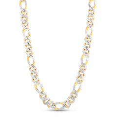 14K 11.5Mm White Pave Modern Lite Figaro Chain