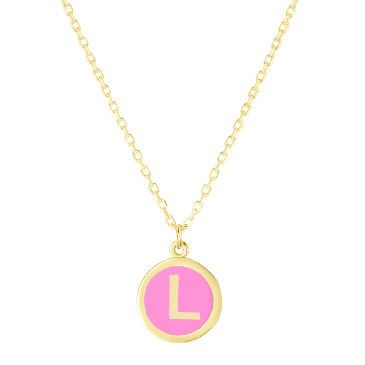 14K Pink Enamel L Initial Necklace