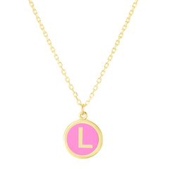 14K Pink Enamel L Initial Necklace