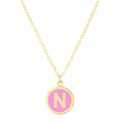 14K Pink Enamel N Initial Necklace