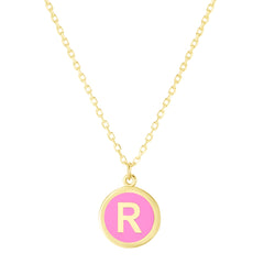 14K Pink Enamel R Initial Necklace