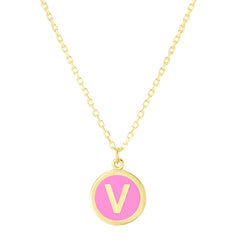 14K Pink Enamel V Initial Bracelet