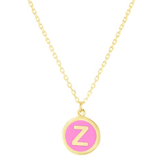 14K Pink Enamel Z Initial Necklace
