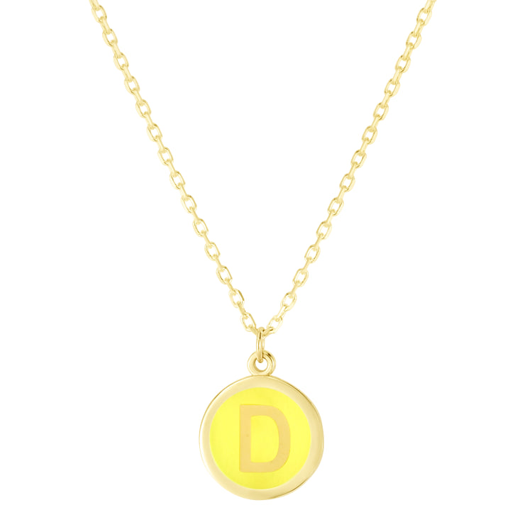 14K Yellow Enamel D Initial Necklace