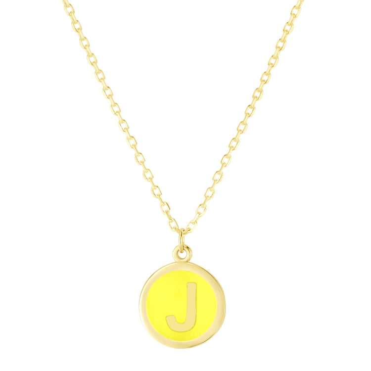 14K Yellow Enamel J Initial Necklace