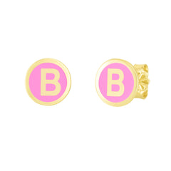 14K Pink Enamel B Initial Studs