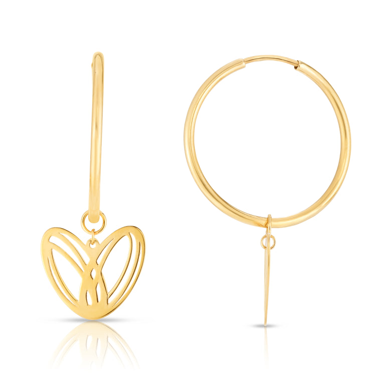 14K Loopy Heart Drop Hoop Earrings