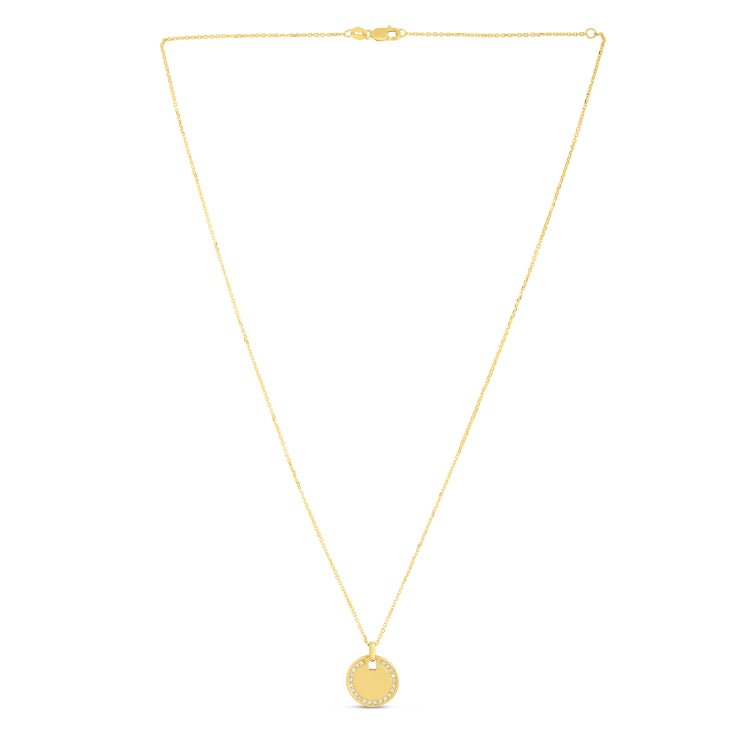 14K Gold Round Diamond Tag Necklace