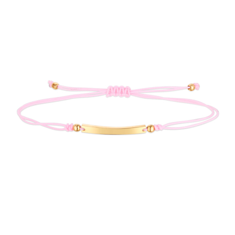 14K Gold Bar Pink Cord Bracelet