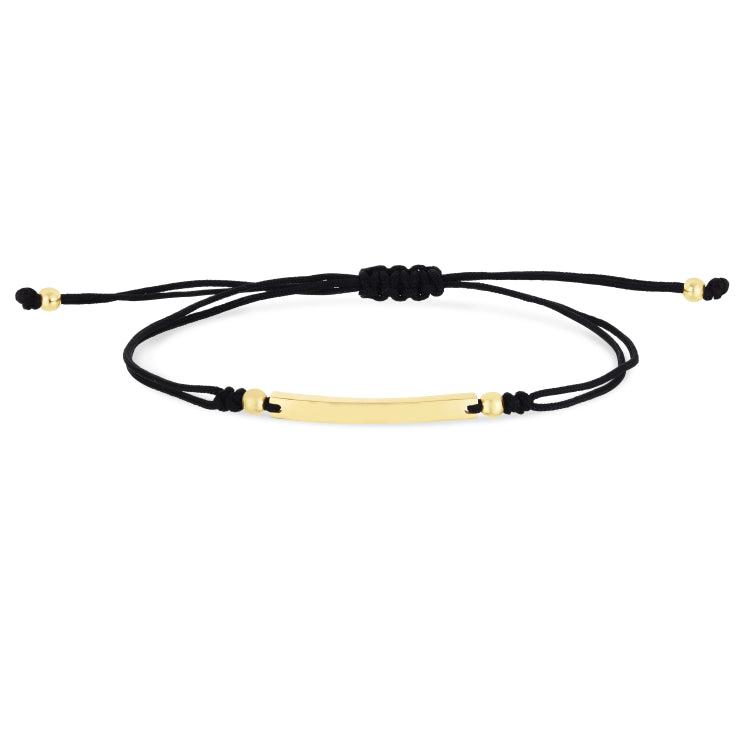 14K Gold Bar Black Cord Bracelet