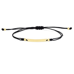 14K Gold Bar Black Cord Bracelet
