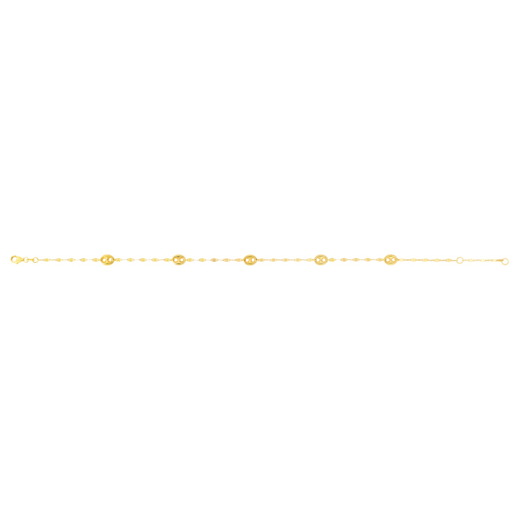14K Gold Mirror Chain And Puffed Mariner Station Anklet