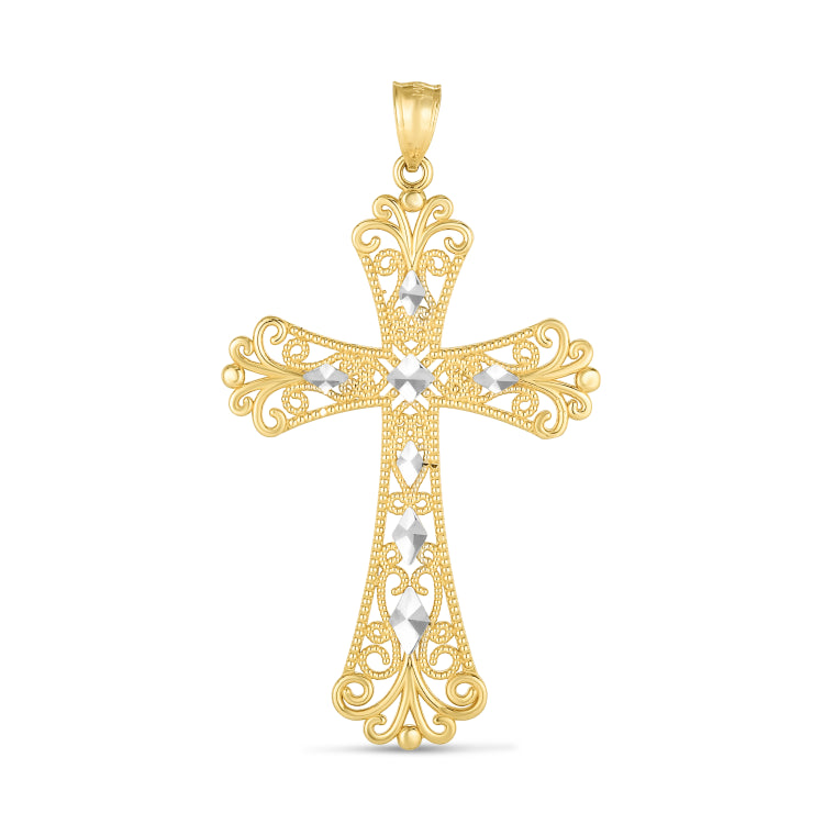 14K Two-Tone Cross Pendant