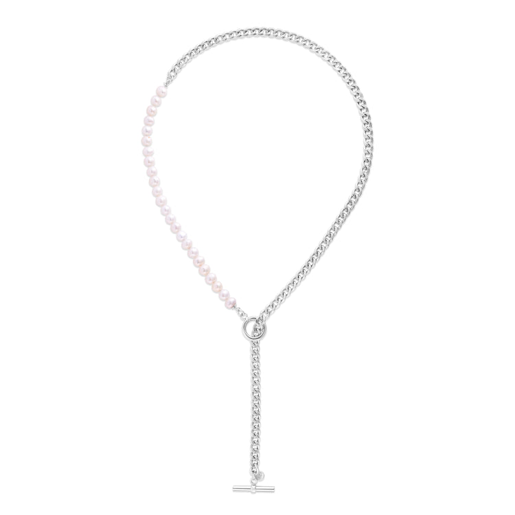 Silver Pearl Paperclip Toggle Necklace