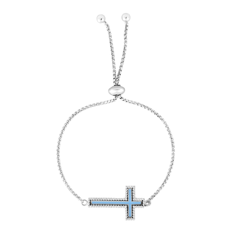 Sterling Silver Enamel Side Cross Friendship Bracelet
