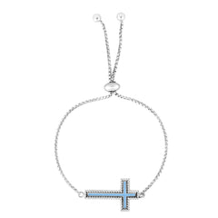 Sterling Silver Enamel Side Cross Friendship Bracelet