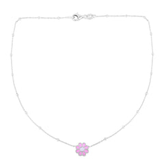 Silver Enamel Pink Flower Necklace