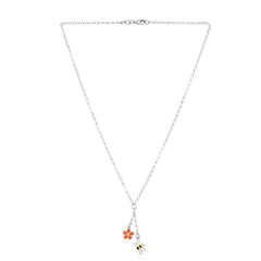 Silver Enamel Flower Lariat Necklace