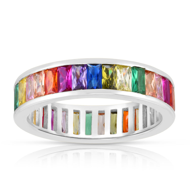 Silver Rainbow Cz Baguette Eternity Ring