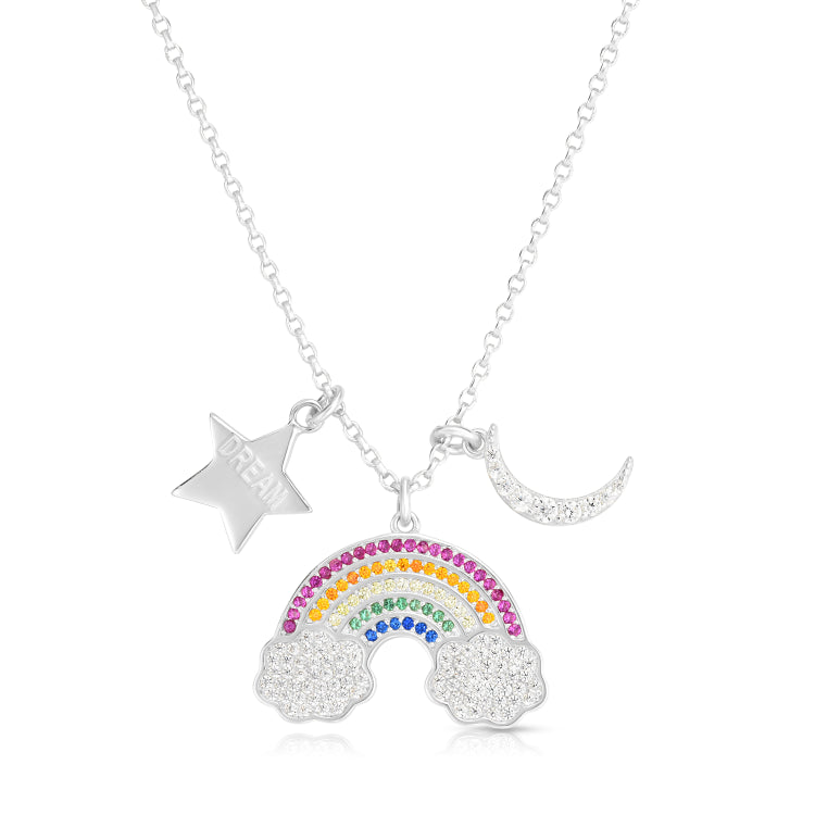 Silver Rainbow Cz Charm Rainbow Necklace