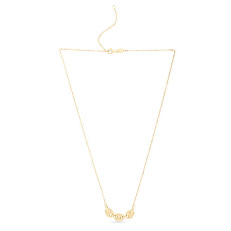 14K Gold Puffed Mariner Triple Link Necklace